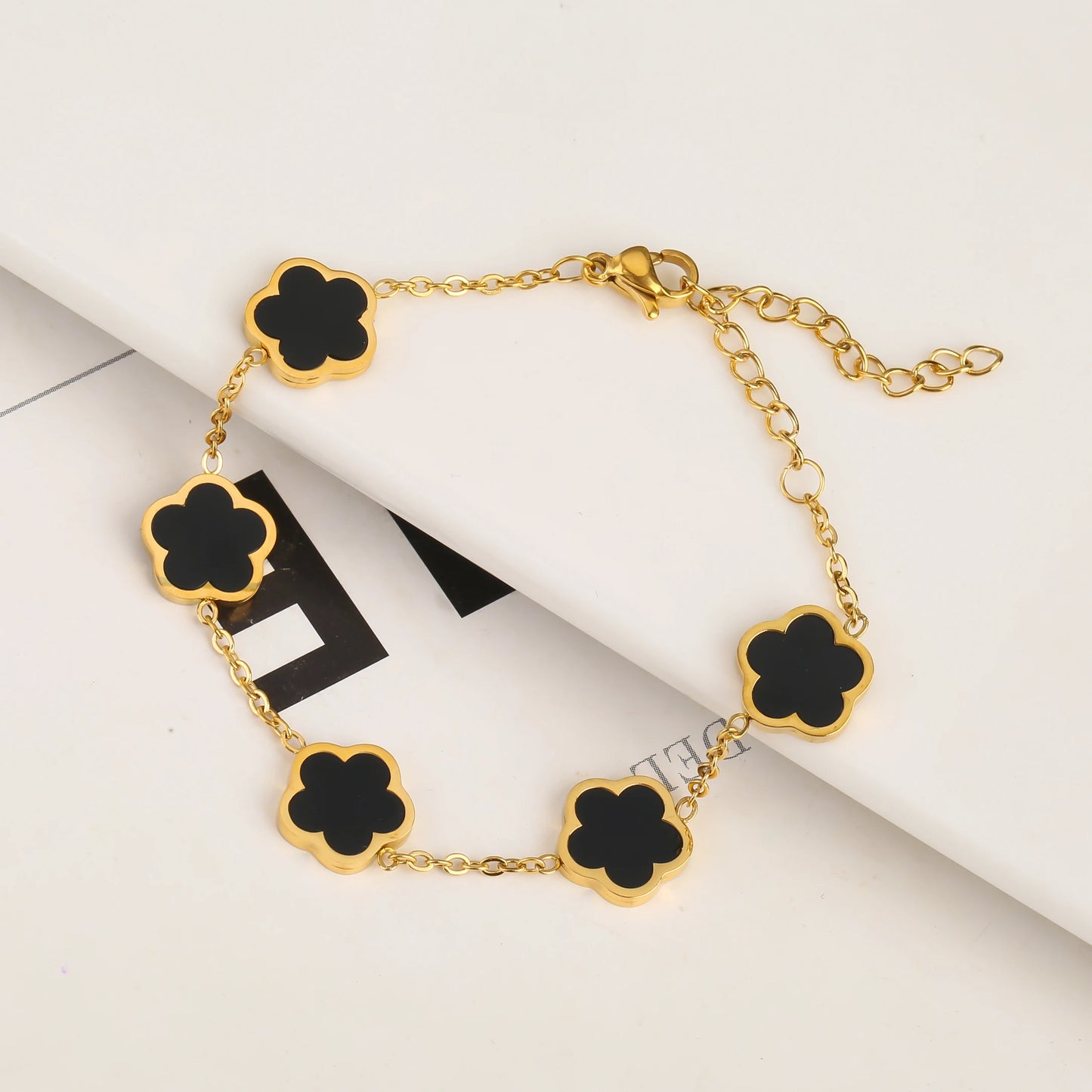 Five Leaf Clover Adjustable Lucky Design Gold Plated Stainless Steel 316L Plant Flower Bracelet Earrings Necklace With Petals Women's Luxury Gifts