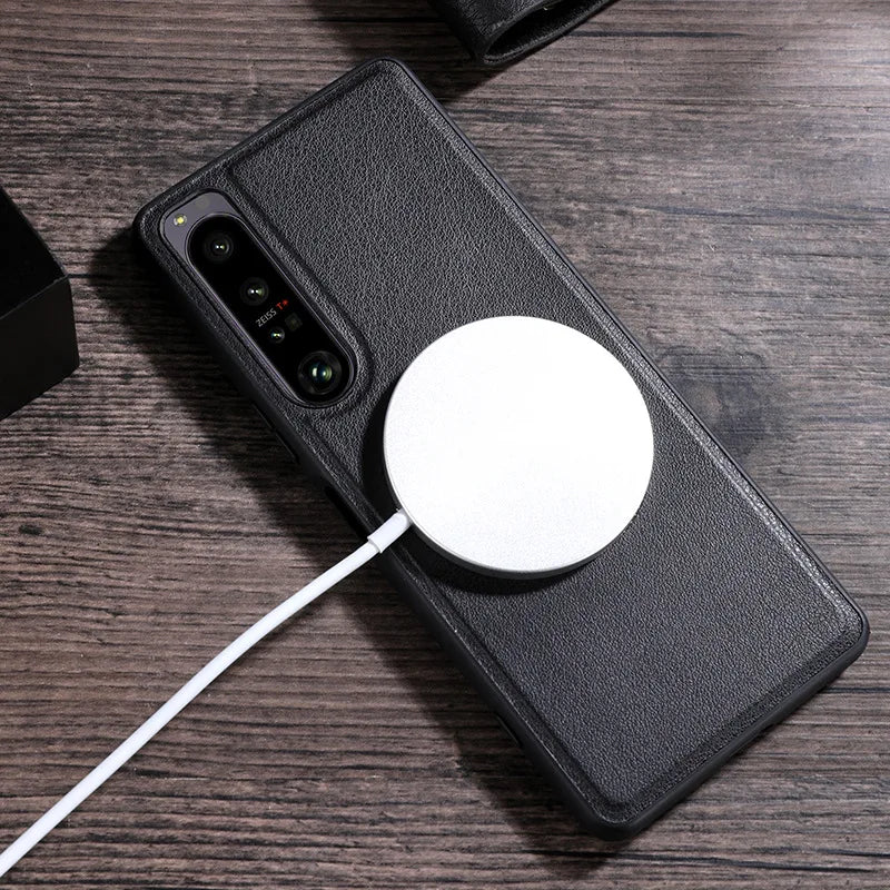 Deluxe Leather Phone Case for Sony Xperia 10 5 1 IV III II Shockproof  Magsafe Magnetic Wireless Charging Cover