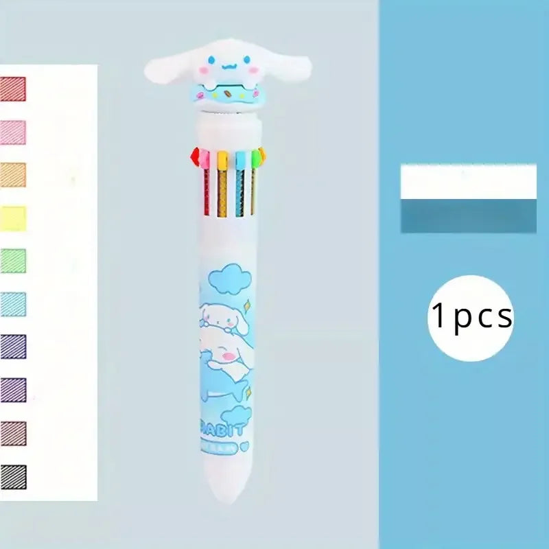 Cartoon Ballpoint Pen 10 Colors Interchangeable 0.7mm for School Student Stationery Drawing Writing Mark Pens