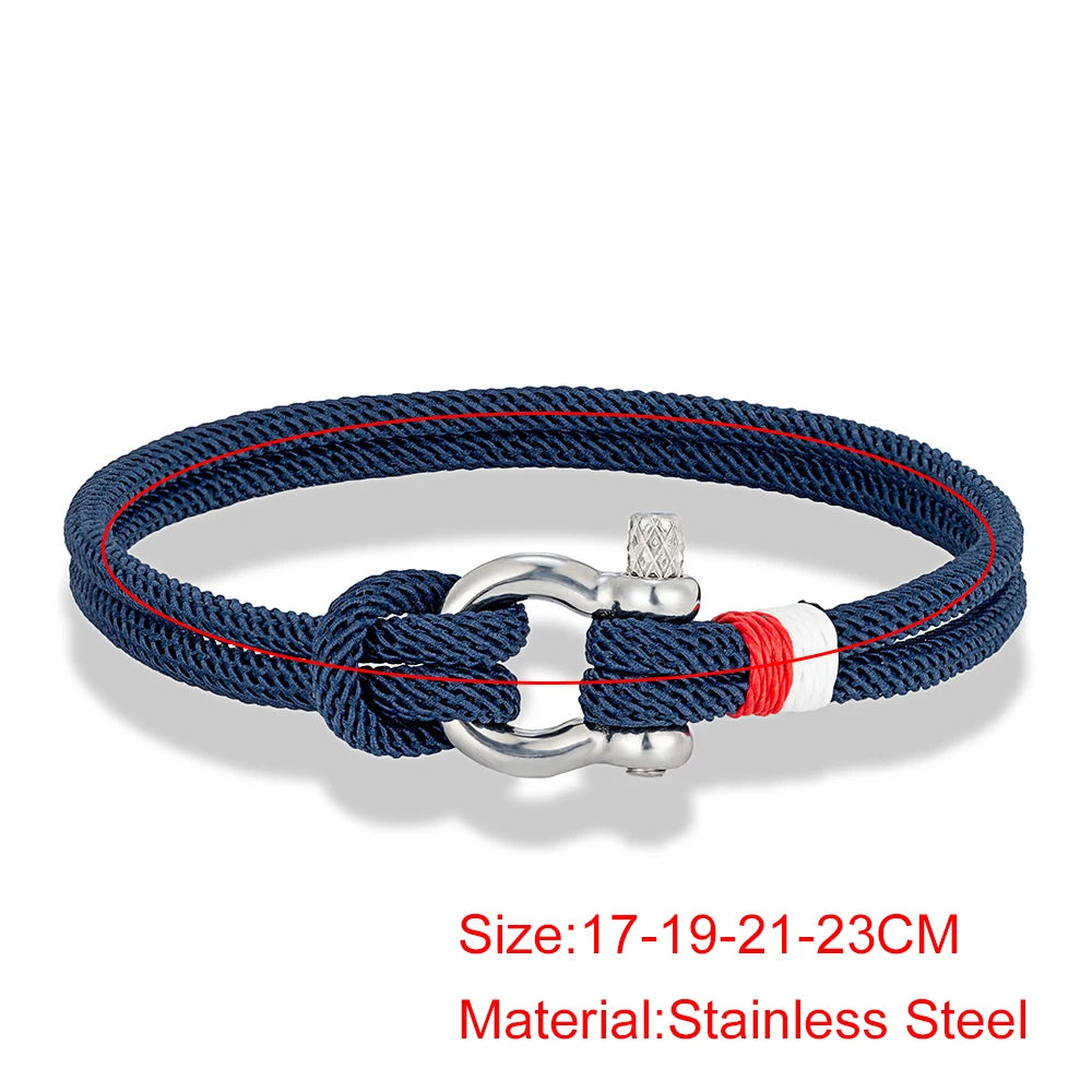 Modern Braided Nautical Rope Bracelets for Men Women Stainless Steel Mini Horseshoe Shackle with Screw Wristband Jewelry
