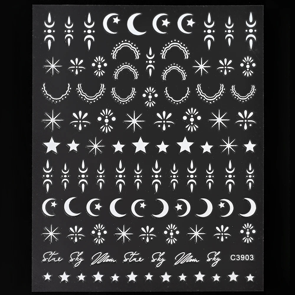 Star Sun Moon 3D Nail Stickers Bronzing Nail Art Gold Silver Styles Decal Self-Adhesive Slider