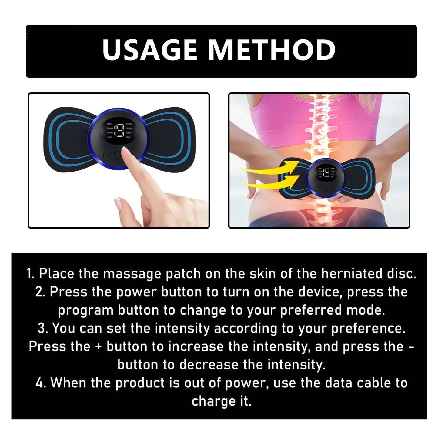 Wireless Electric Back and Waist EMS Stimulator Massager for Lumbar Spine Cervical Herniated Discs Pain Relief Care Massager Tendon Body Relaxation