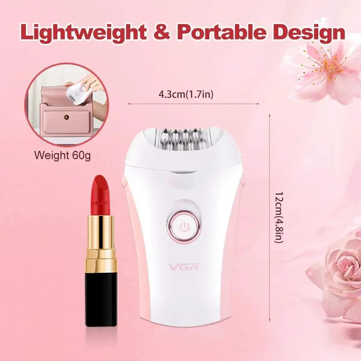 Portable Professional Electric Epilator Hair Remover for Leg Body Underarms Bikini Area Rechargeable Two Speeds Beauty Device