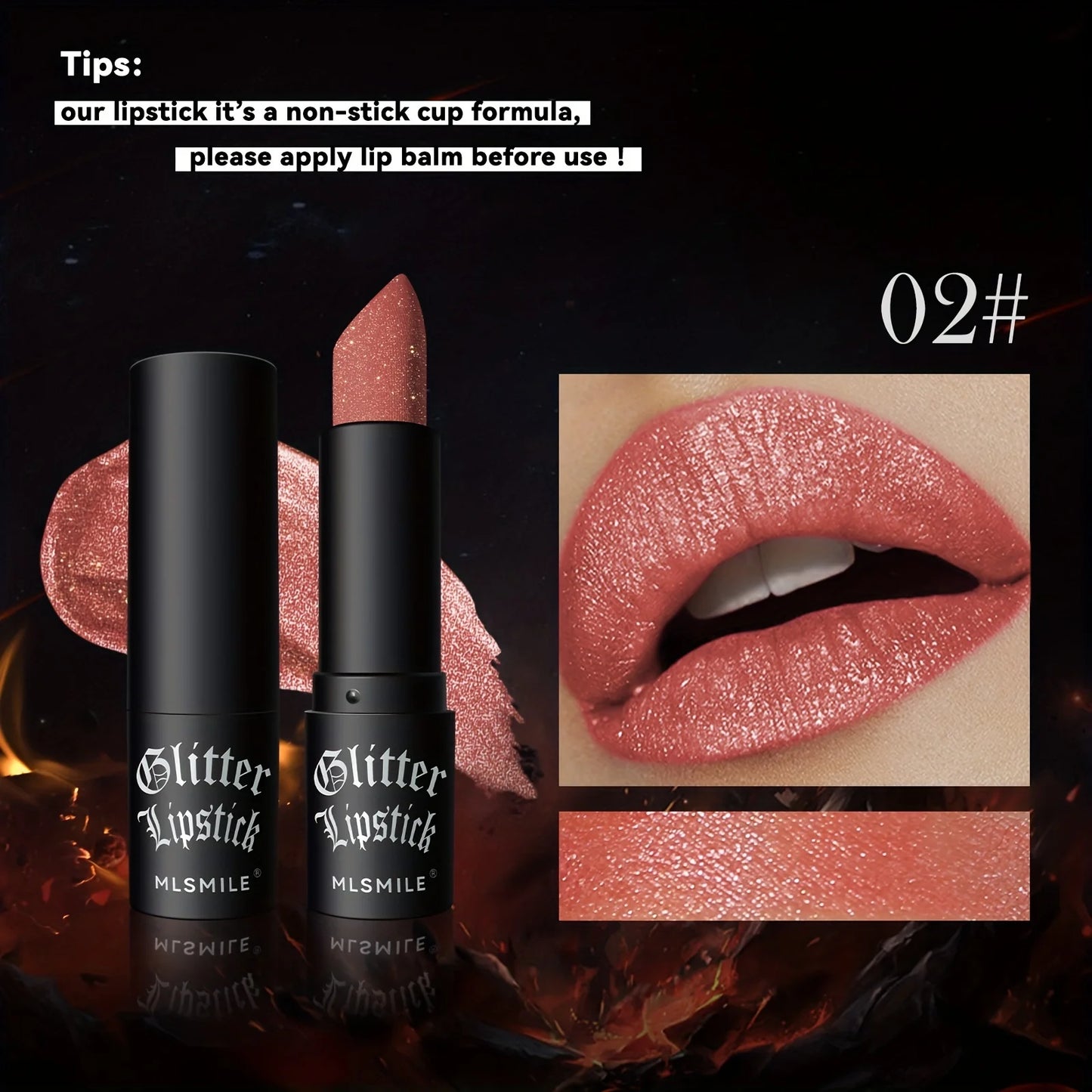 Hydrating Sparkling Glitter Lipstick Nonstick Shine Highly Pigmented Formula Gives Metallic Finish Lip Makeup