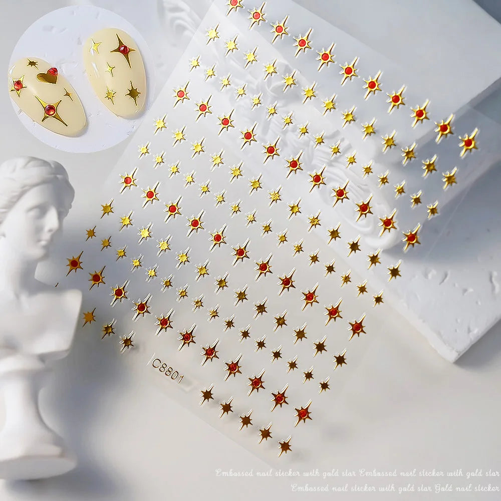 Star Sun Moon 3D Nail Stickers Bronzing Nail Art Gold Silver Styles Decal Self-Adhesive Slider