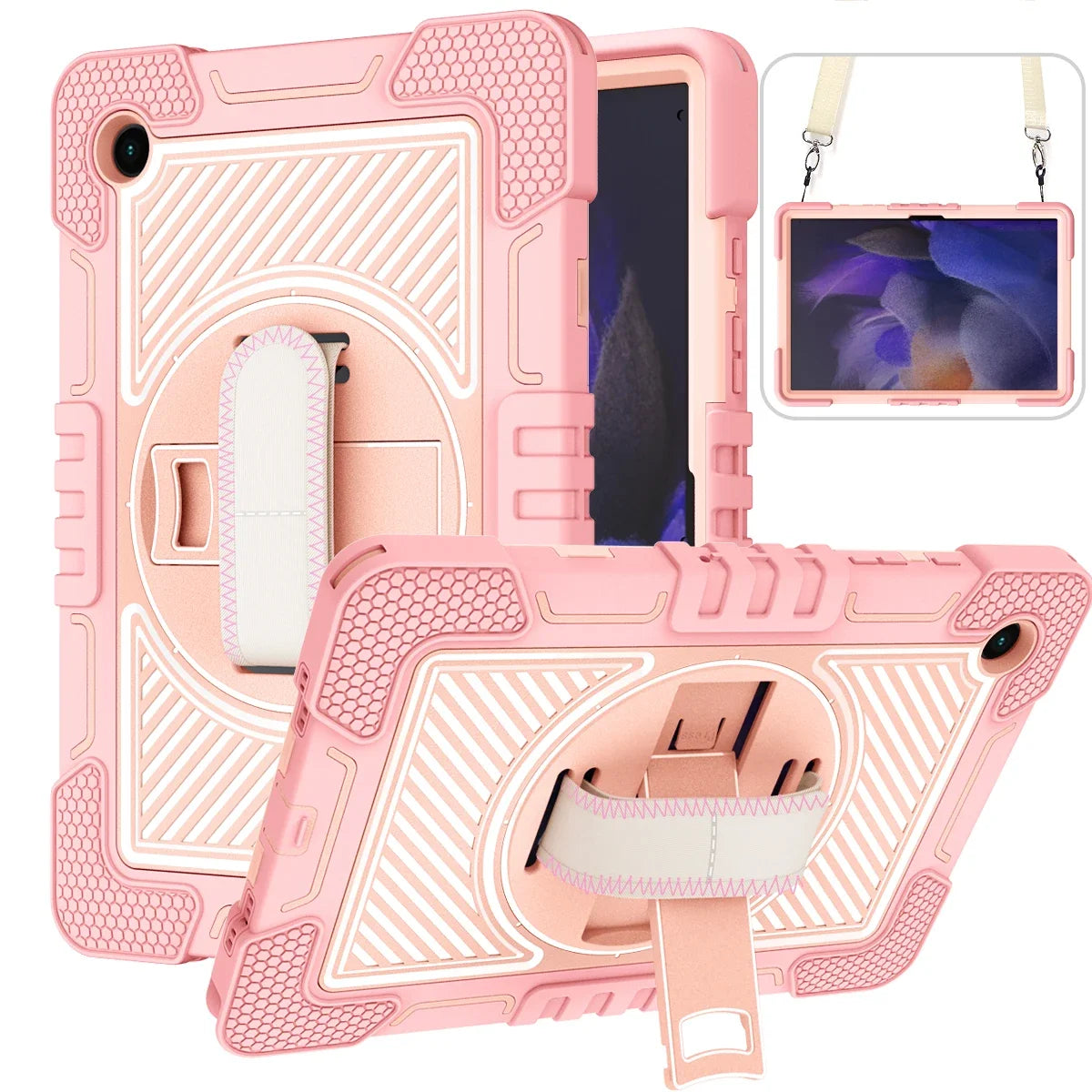 Durable Shockproof Silicone Stand Case for Huawei MatePad SE 11 10.4 Tablets Rotating Kickstand Kids Proof with Shoulder Strap