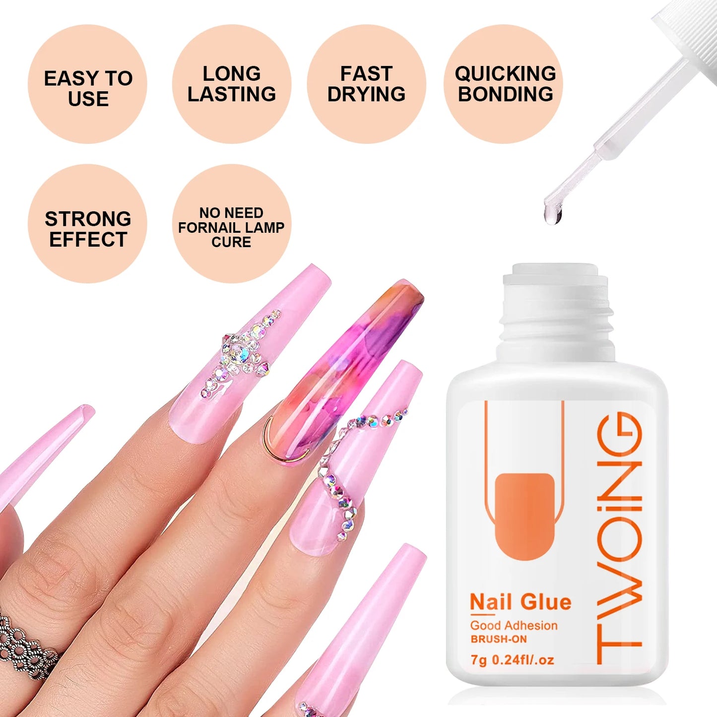 Long Lasting Super Strong Nail Glue for False Nail Tips, Acrylic Nails, Press On Nails, Fake Nails Art Decoration Adhesion 7g