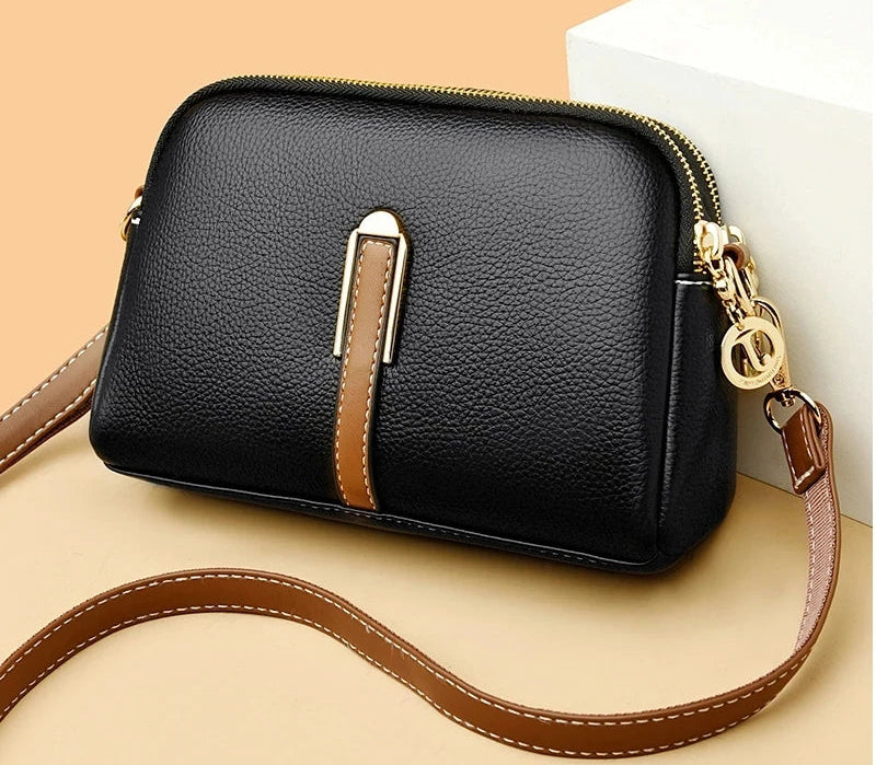 Exquisite Genuine Leather Square Shoulder Handbag Purse for Women Luxury Cowhide Women's Messenger Crossbody Flap Bag
