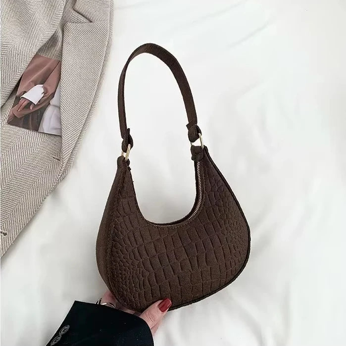 Women's Fashion Casual Felt Stone Pattern Shoulder Saddle Handbag Purse Underarm Crescent Messenger Bags