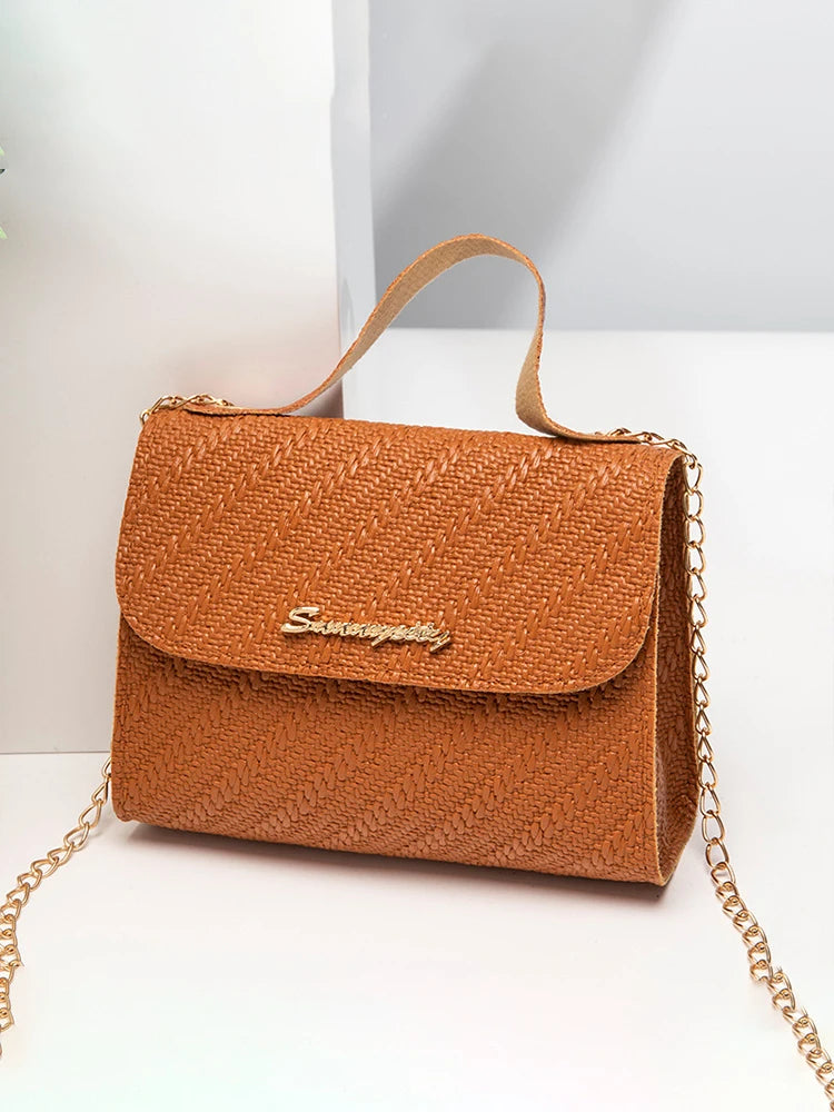 Luxury Embossed Chain Square Crossbody Leather Handbag Purse for Women Large Capacity Shoulder Bag