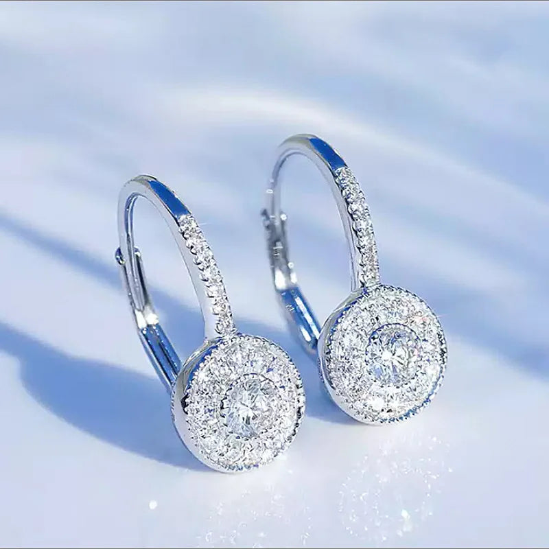 Ultra Luxurious Crystal Round 925 Sterling Silver Hoop Earrings for Women Elegant Jewelry Accessories