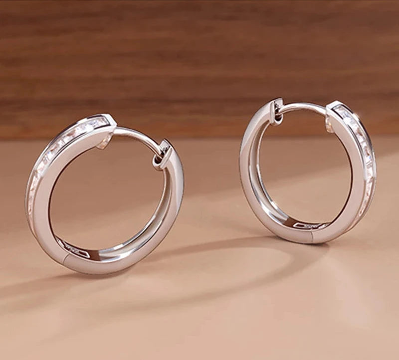 Sterling Silver Shiny Zircon Hoop Earrings for Women Girls Fashionable and Elegant Jewelry Earrings