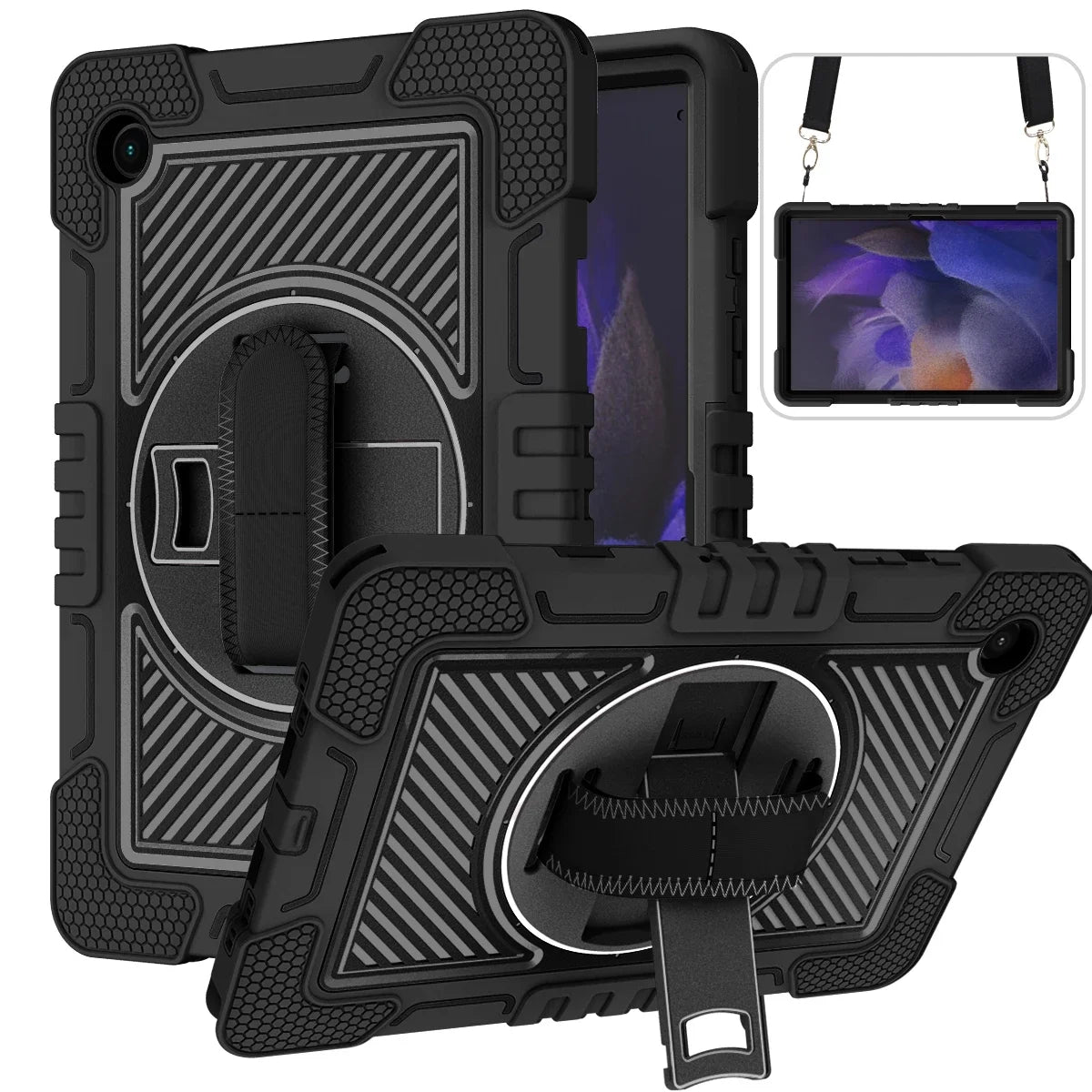 Durable Shockproof Silicone Stand Case for Huawei MatePad SE 11 10.4 Tablets Rotating Kickstand Kids Proof with Shoulder Strap