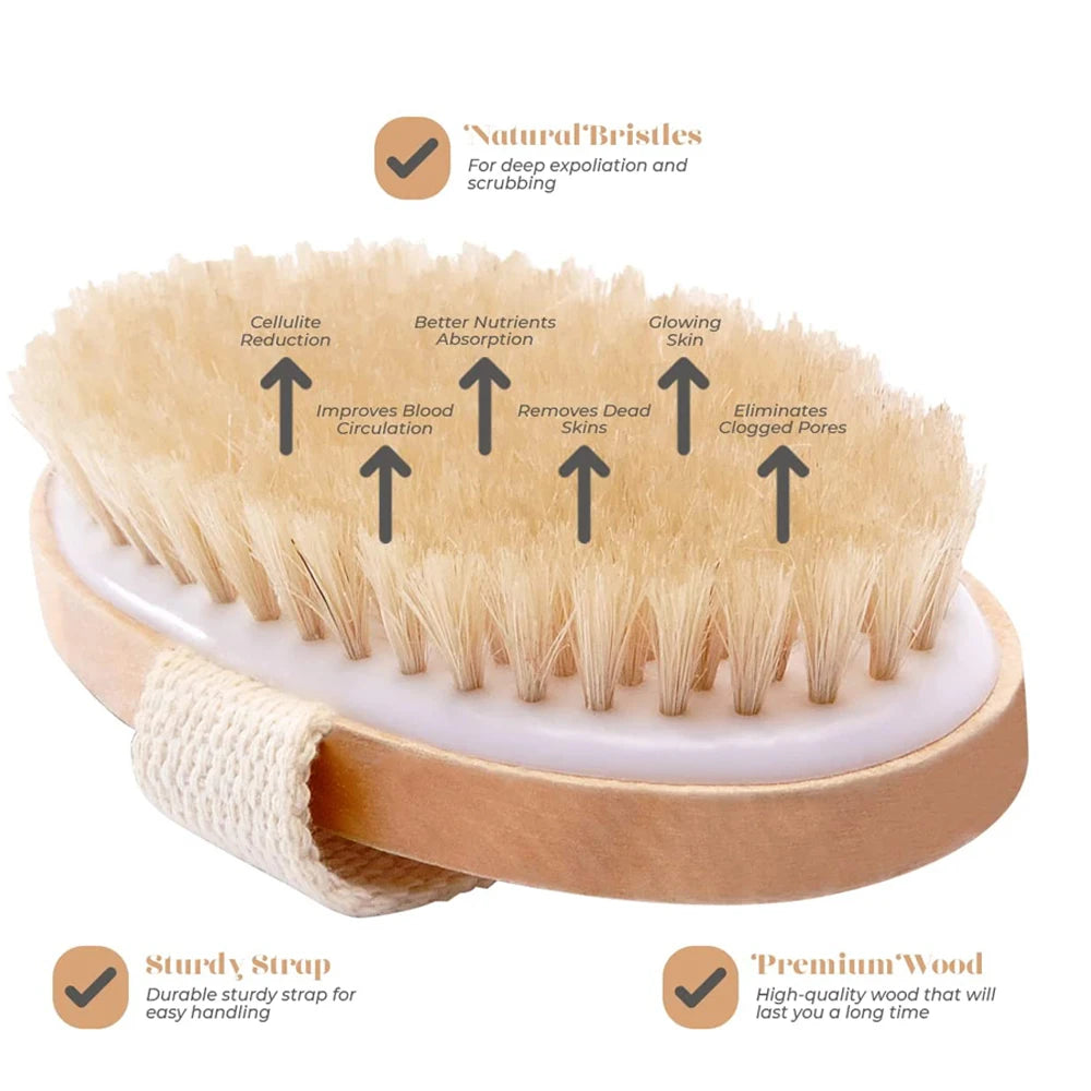 Wet or Dry Exfoliating Wooden Body Massage Brush for Bath Shower Natural Bristle Soft SPA Woman Man Skin Care Body Brush