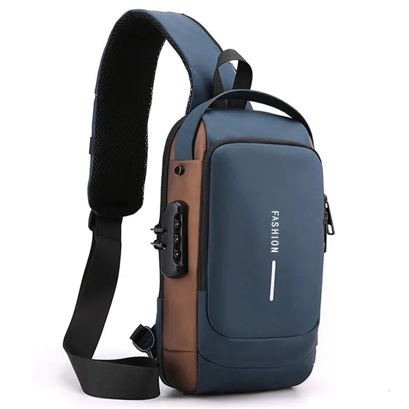 Multifunctional Men's Anti-theft USB Leather Shoulder Satchel Crossbody Bag Travel Sling Chest Messenger Bags