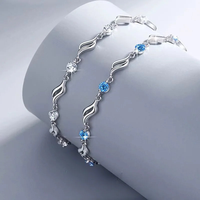 Fancy Crystal Pendant 925 Sterling Silver Bracelets for Women Adjustable Luxury Jewelry Accessories
