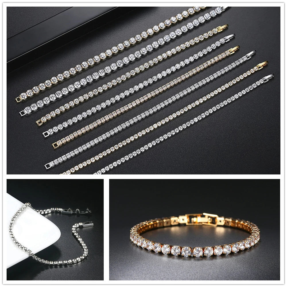 Elegant Women's Crystal Silver Color Tennis Bracelet Fashion Band Shiny Trendy Wrist Jewelry