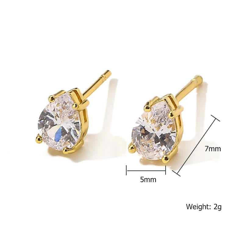 Elegant Pear Cut Solitaire Crystal Mini Stud Earrings for Women Water Drop Design Jewelry Accessories
