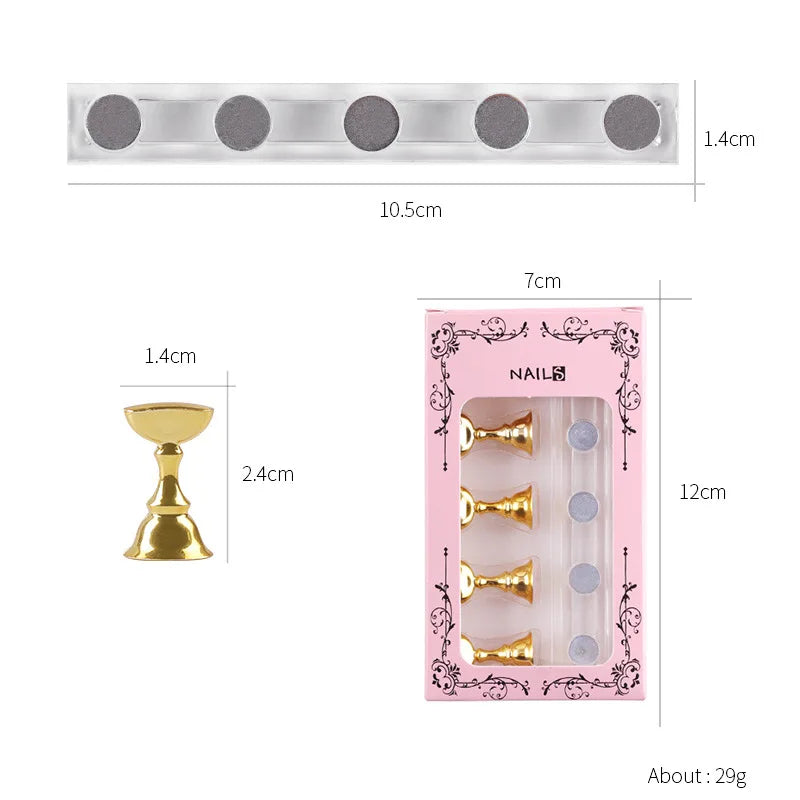 Magnetic Nail Holder False Nail Tip Practice Stand 5pcs/Set Crystal Base Holder Display for Nail Salon or DIY & Practice at Home
