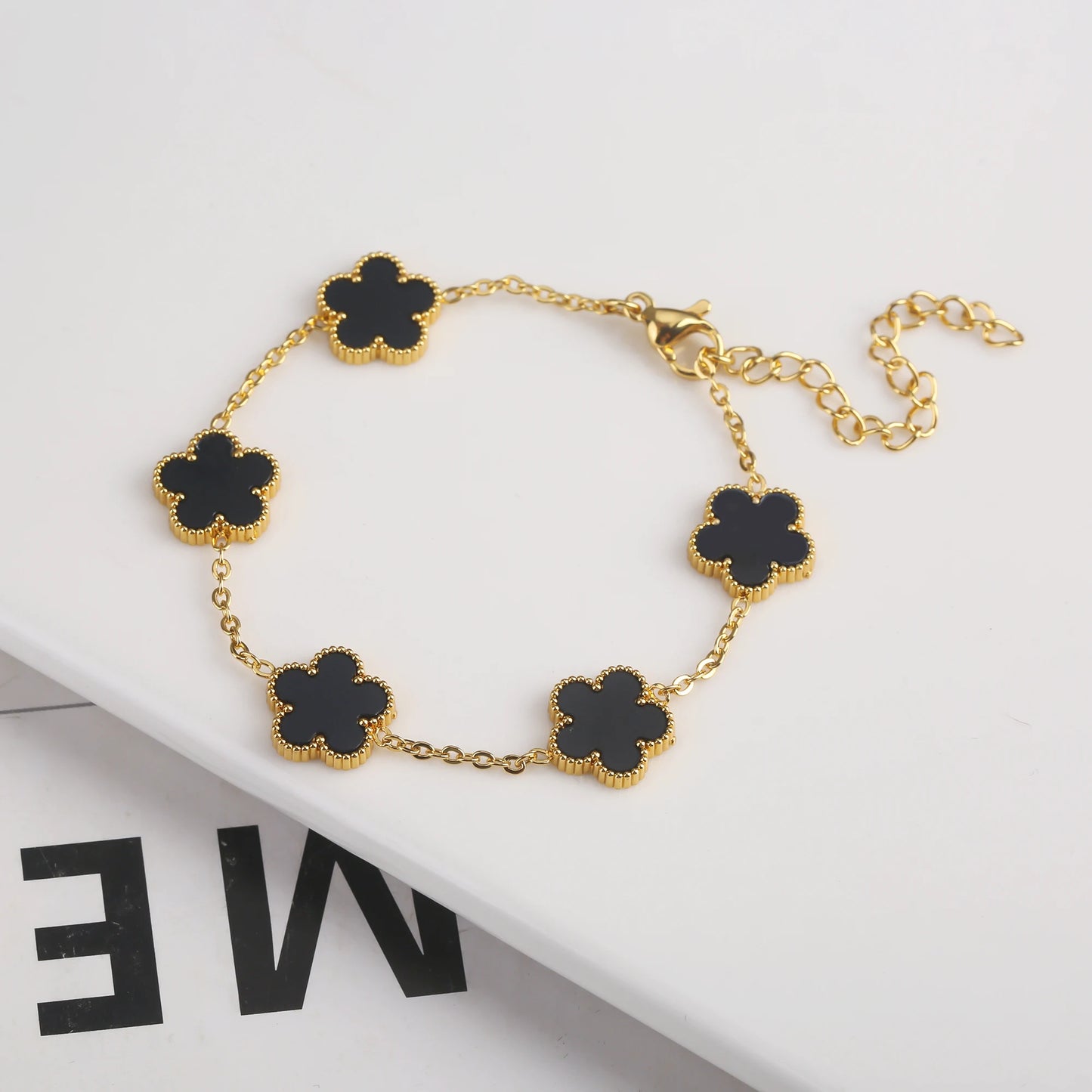 Five Leaf Clover Adjustable Lucky Design Gold Plated Stainless Steel 316L Plant Flower Bracelet Earrings Necklace With Petals Women's Luxury Gifts