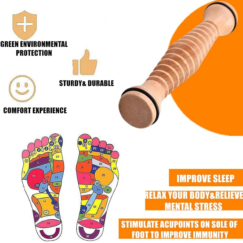 Acupressure Wooden Foot Massager Roller for Relieving Plantar Fasciitis, Foot Arch Pain, Myofascial Pain Syndrome