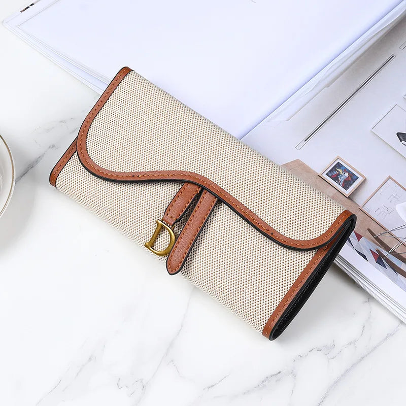 Fashion Classic Design Women's Trifold Long Style Wallet Large Capacity D-Buckle Multi Card Multi Functional Handheld Clutch Mini Purse