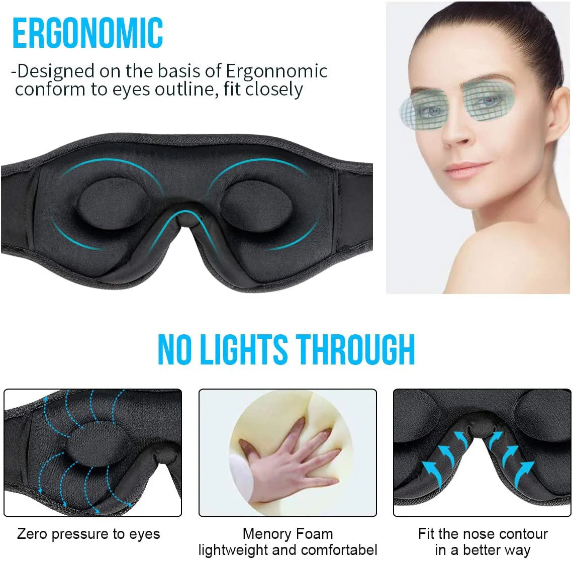 Bluetooth 3D Sleeping Aid Eye Mask with Built-in HD Speakers Play Music Podcasts and Soothing Sounds