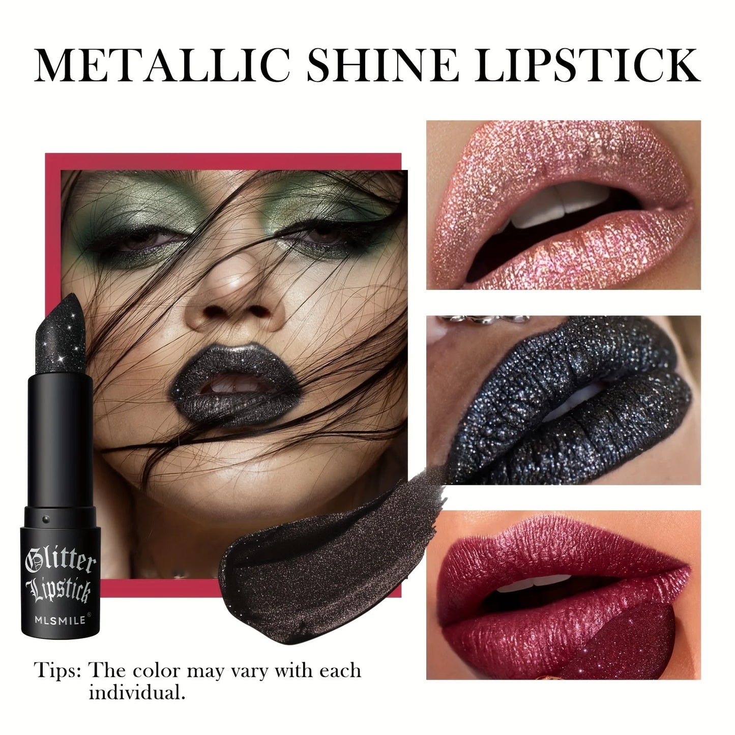 Hydrating Sparkling Glitter Lipstick Nonstick Shine Highly Pigmented Formula Gives Metallic Finish Lip Makeup