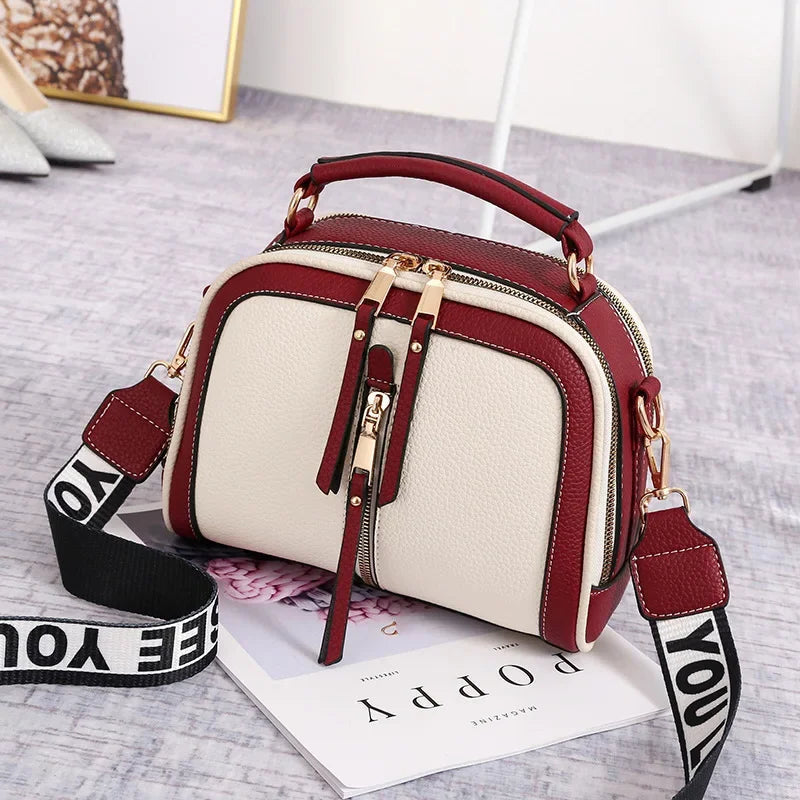 Women's Luxury Design Leather Shoulder Wide Strap Handbags Purses Crossbody Messenger Bags