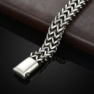 Braided Double Row Stainless Steel Bracelets with Magnetic Buckle Fish Scale Keel Style Jewelry