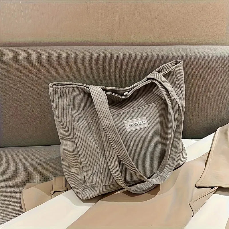 Trendy Corduroy Large Capacity Women's Tote Shoulder Bag Handbag With Front Pocket