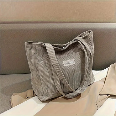 Trendy Corduroy Large Capacity Women's Tote Shoulder Bag Handbag With Front Pocket