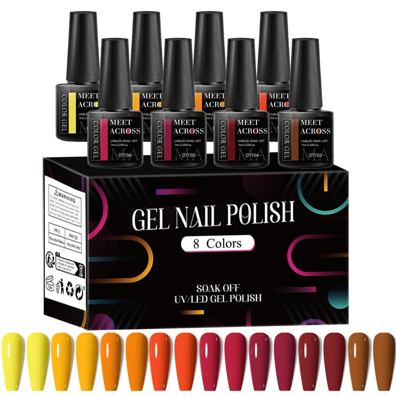 8pcs Gel Nail Polish Set Colorful Fluorescent All Season Colors Laser Glitter Nail Art Varnish for Manicures