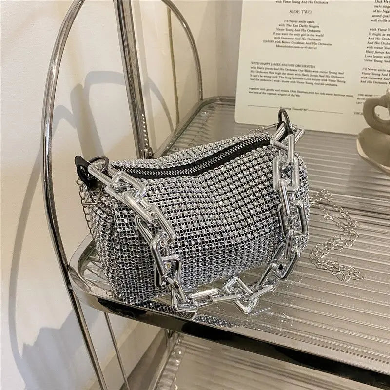 Modern Fashion Rhinestone Mini Women's Handbag Glitter Chain Purse Crossbody Bag