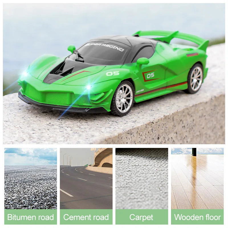 RC Racing Car with LED Lights 2.4G Radio Remote Control 1/18 Scale Sports Cars For Children Racing Drive Vehicle Drift Boys Girls Toys