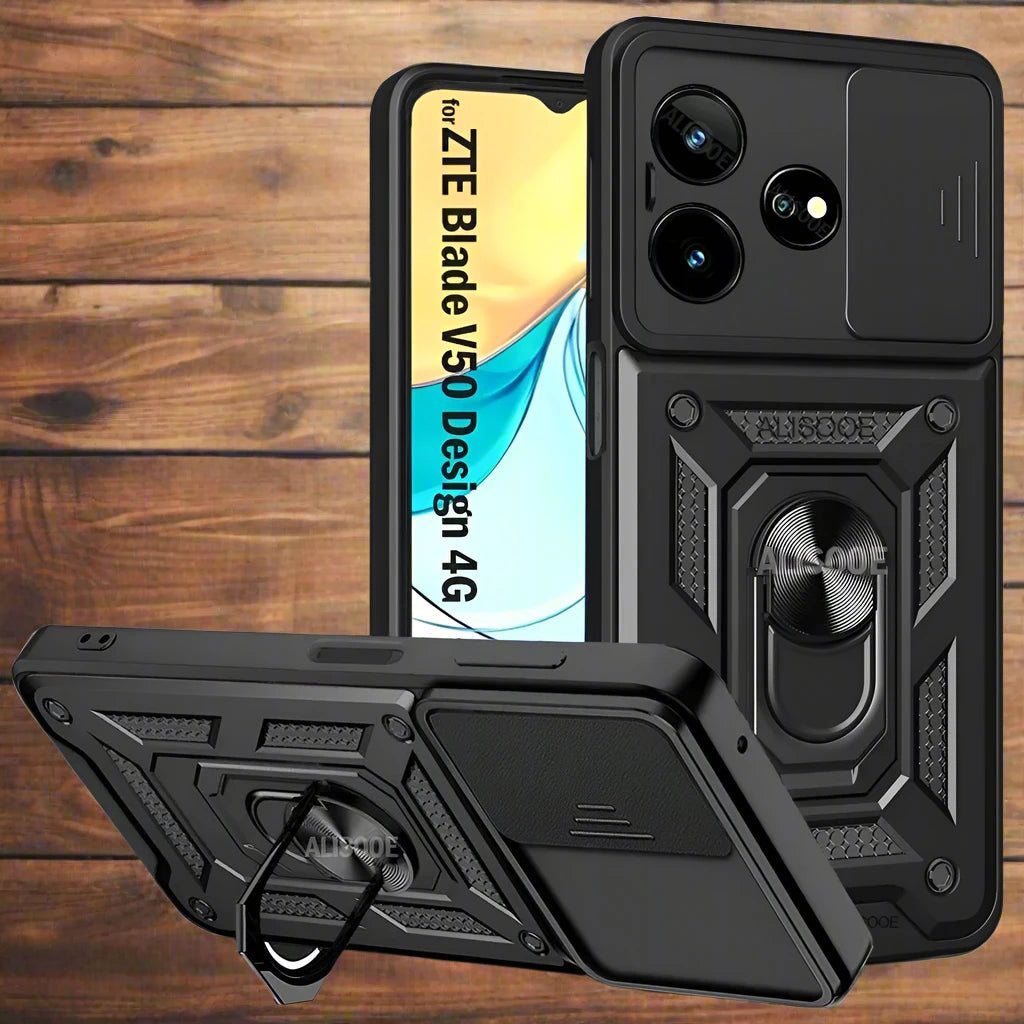 Shockproof Phone Case for ZTE Blade V50 Design 4G Camera Protection Ring Stand Magnetic Back Cover