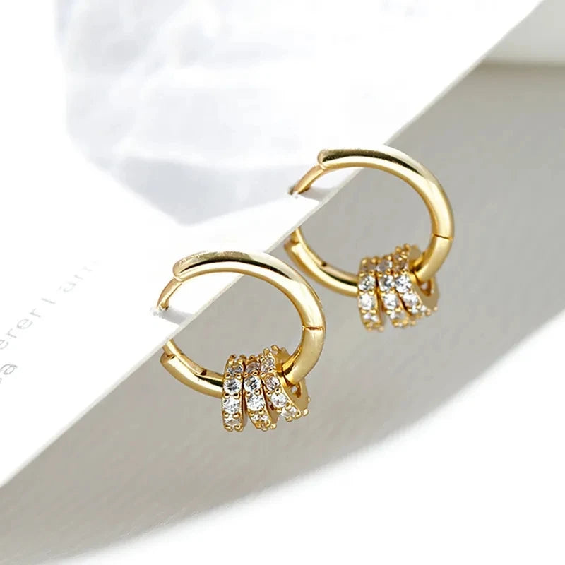 Dainty Crystal 925 Sterling Silver Inlaid Circle Hoop Earrings for Women Fine Accessories Jewelry