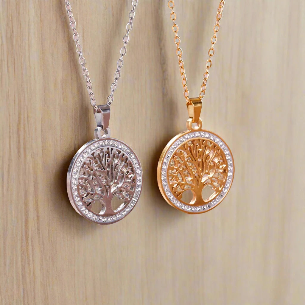 Tree of Life Pendant Stainless Steel Necklaces for Women Girls Gold Silver Color Zircon Luxury Chain