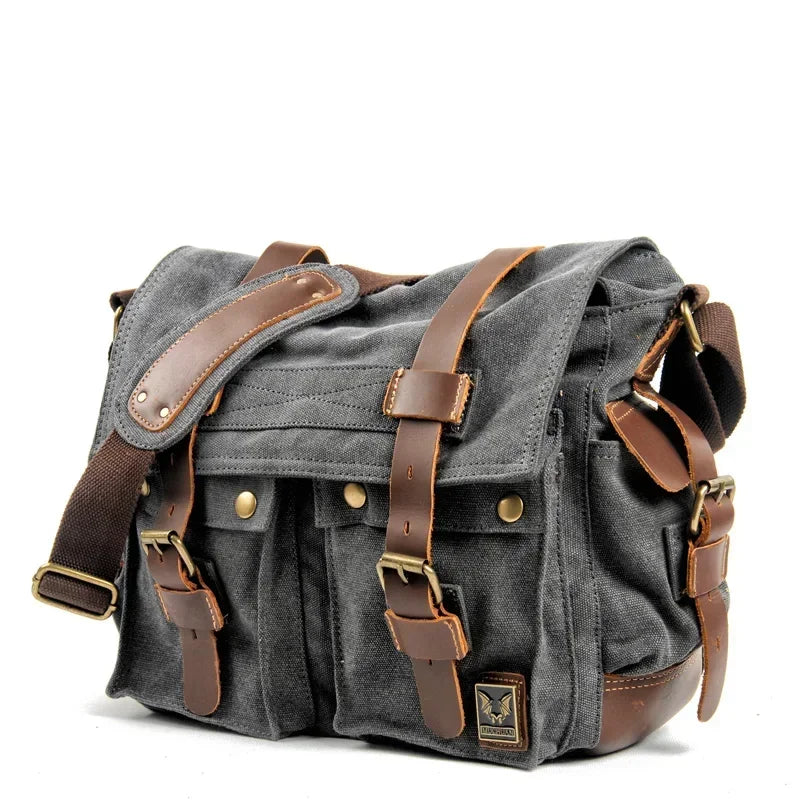 High Quality Canvas and Leather Shoulder Messenger Bag Big Satchel Crossbody Briefcase Travel Handbag