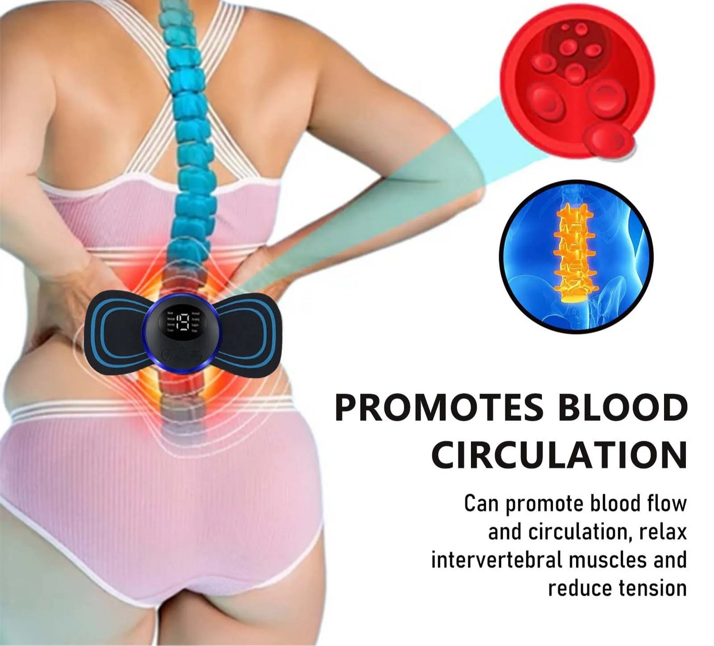 Wireless Electric Back and Waist EMS Stimulator Massager for Lumbar Spine Cervical Herniated Discs Pain Relief Care Massager Tendon Body Relaxation