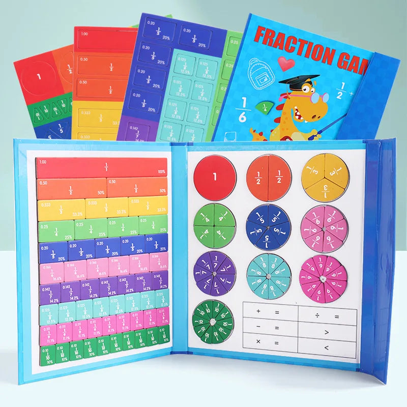 Magnetic Arithmetic Fraction Learning Math Book Toy Teaching Aids Wooden Puzzle Montessori Educational Toys for Children