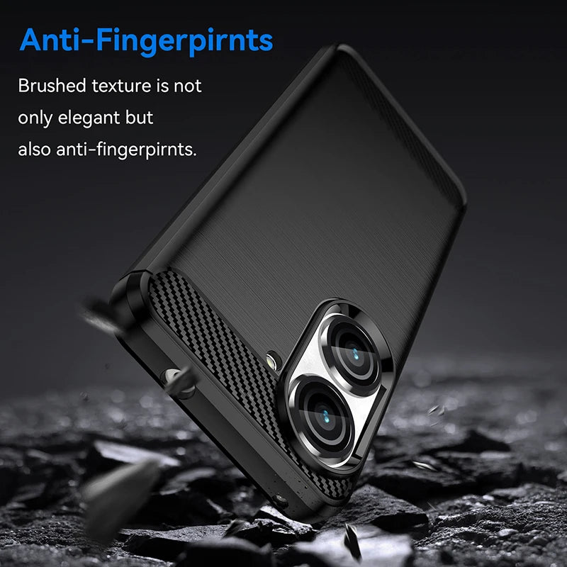 Shockproof Carbon Fiber Silicone Case for Asus Zenfone 11 Ultra 10 9 6 6Z and Zenfone ZS630KL ZB631KL ZB633KL Brushed Texture Protective Back Cover Case