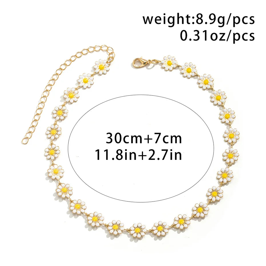 Daisy Flower Pendants Chain Necklaces for Women Girls Cute Short Metal Choker Fashion Jewelry