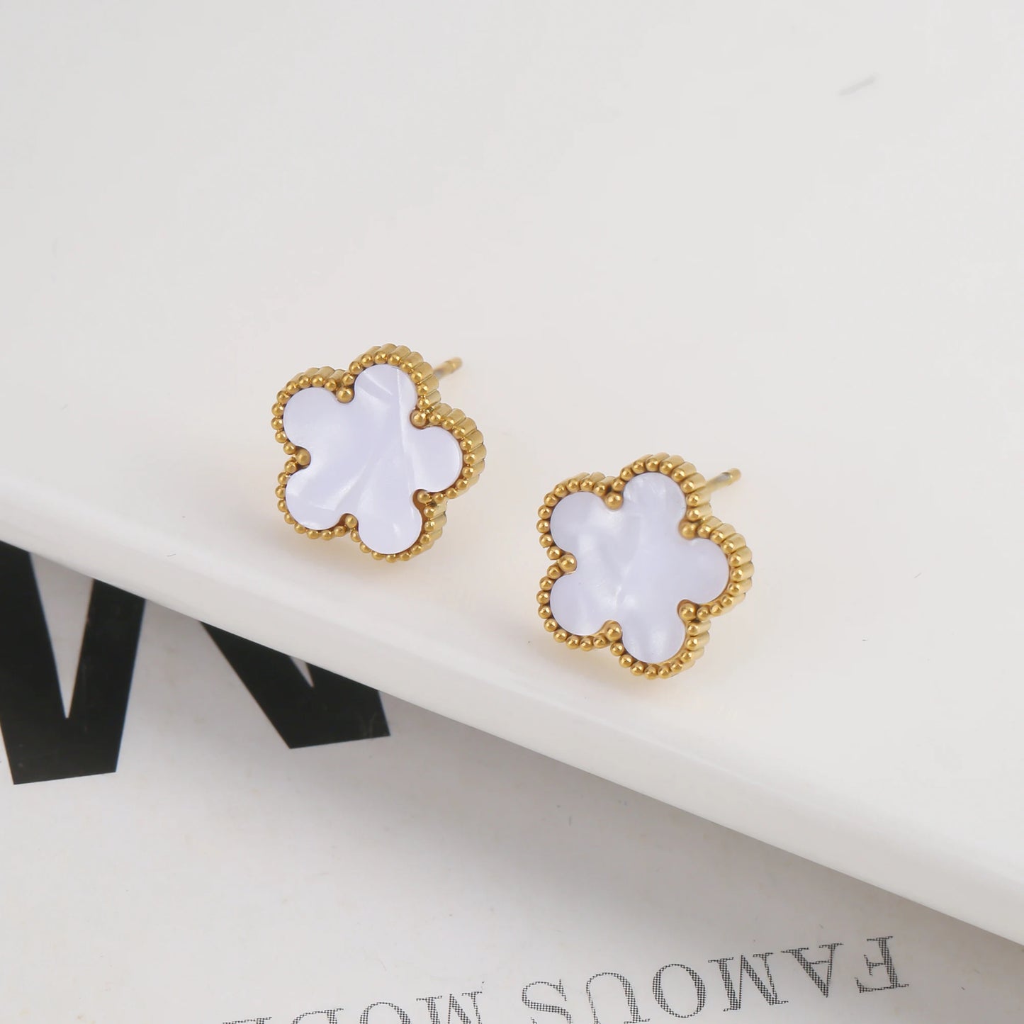 Five Leaf Clover Adjustable Lucky Design Gold Plated Stainless Steel 316L Plant Flower Bracelet Earrings Necklace With Petals Women's Luxury Gifts