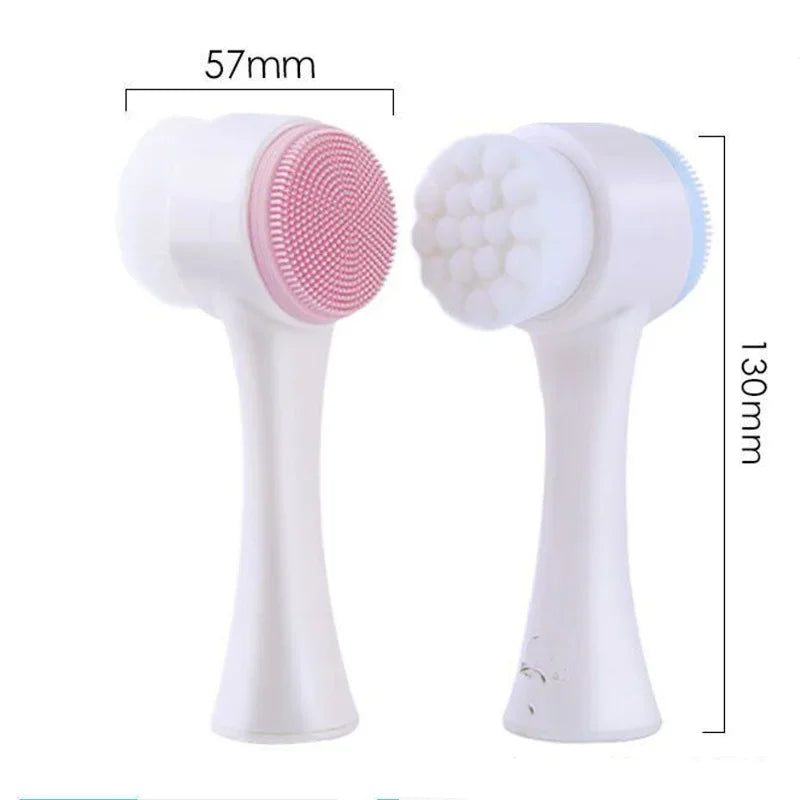 Soft Bristles Exfoliator Double Sided Silicone and Fiber Face Body Washing Brush Facial Cleansing Manual Massage Scrubber
