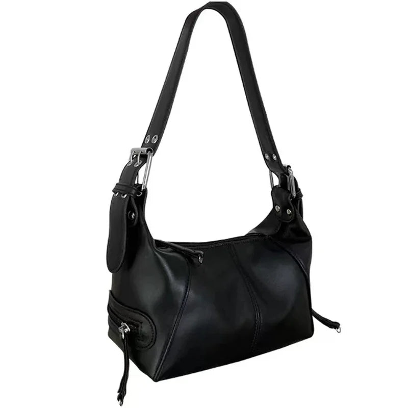 Elegant Leather Baguette Satchel Shoulder Handbag Purse for Women Single Shoulder Strap Zipper Messenger Bag