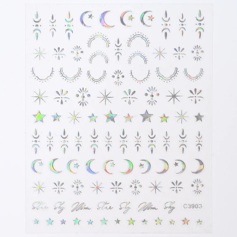 Star Sun Moon 3D Nail Stickers Bronzing Nail Art Gold Silver Styles Decal Self-Adhesive Slider