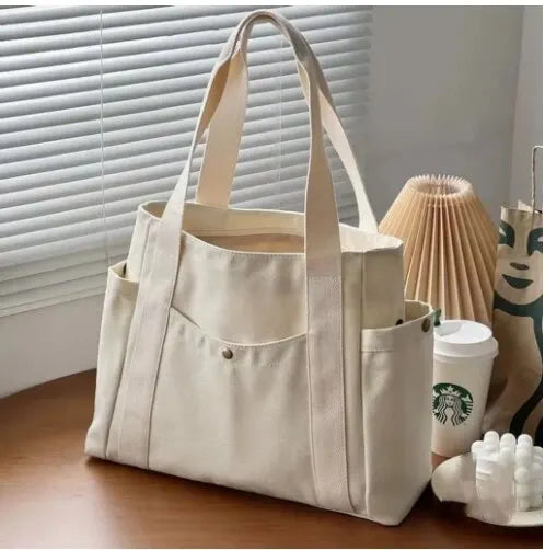 Versatile Canvas Shoulder Tote Bag Unisex Large Capacity Messenger Handbag Casual Student Commuting Zipper Square Bag