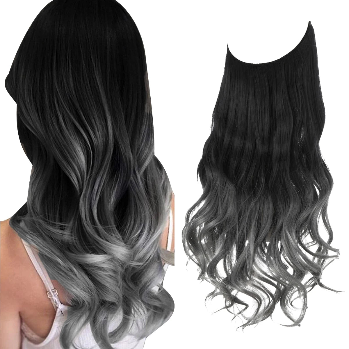 Synthetic No Clip Wave Hair Extensions Ombre Natural Black Blonde Pink One Piece False Hair Piece
