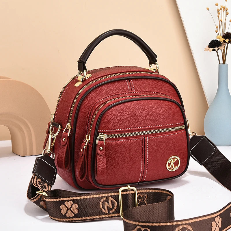 Fashion Mini Leather Shoulder Women's Handbag Purse Trendy Multi Layer Crossbody Casual Bag